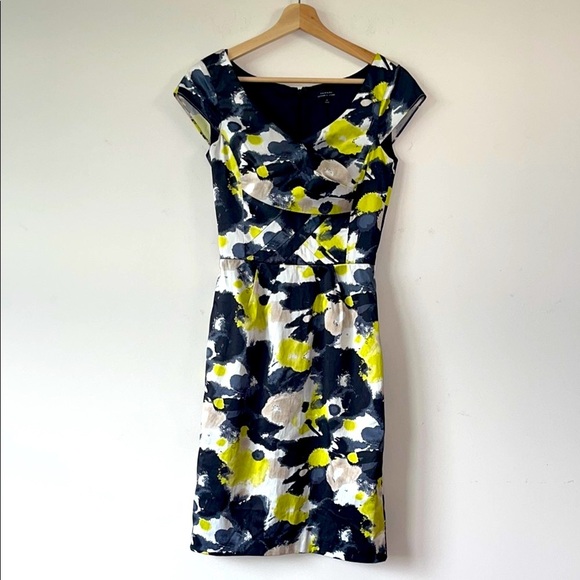 Tahari Black and Yellow Sheath Dress with Sweetheart Neckline - Picture 1 of 7